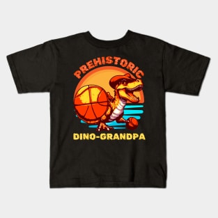 Vintage Funny Prehistoric Dino-Grandfather Comboy Dinosaur Basketball Kids T-Shirt